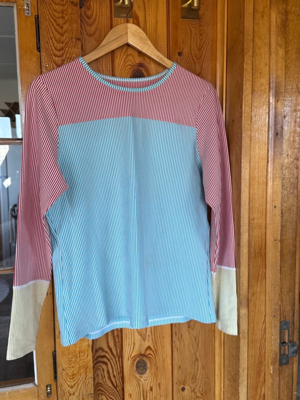 Lands' End Red, White & Aqua Striped Tee